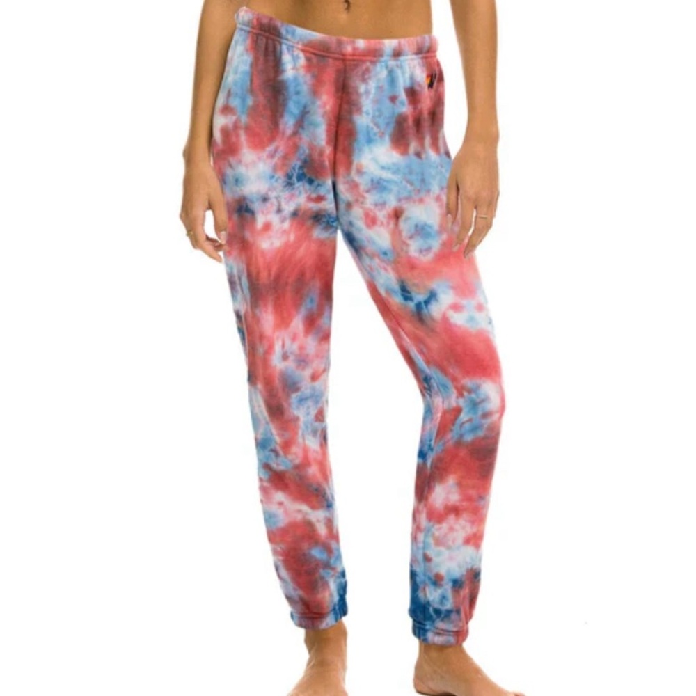Aviator Nation LIGHT WEIGHT HAND DYED SWEATPANTS - TIE DYE RED size s